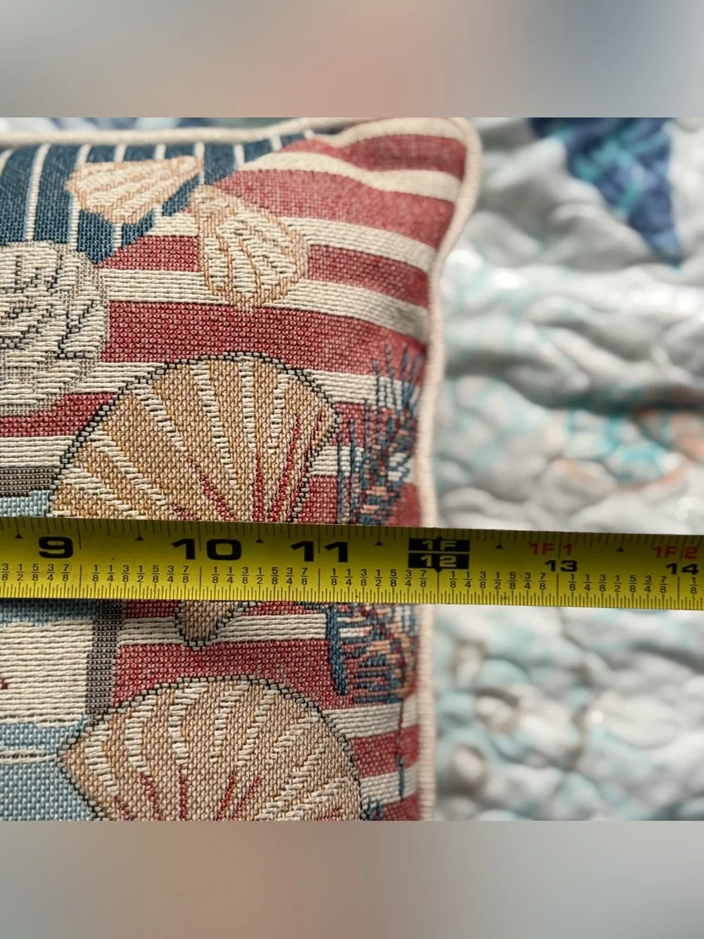 Vtg Americana Patriotic Beachside Coastal Bird Square Throw Tapestry Pillow 12”